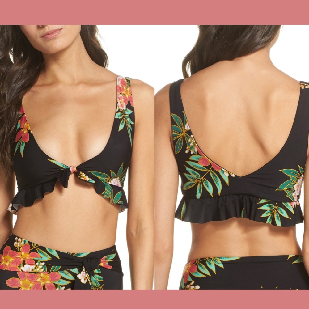 NEW Isabella Rose Tropicali Ruffle Bikini Top in Black [SZ Small ]‎
